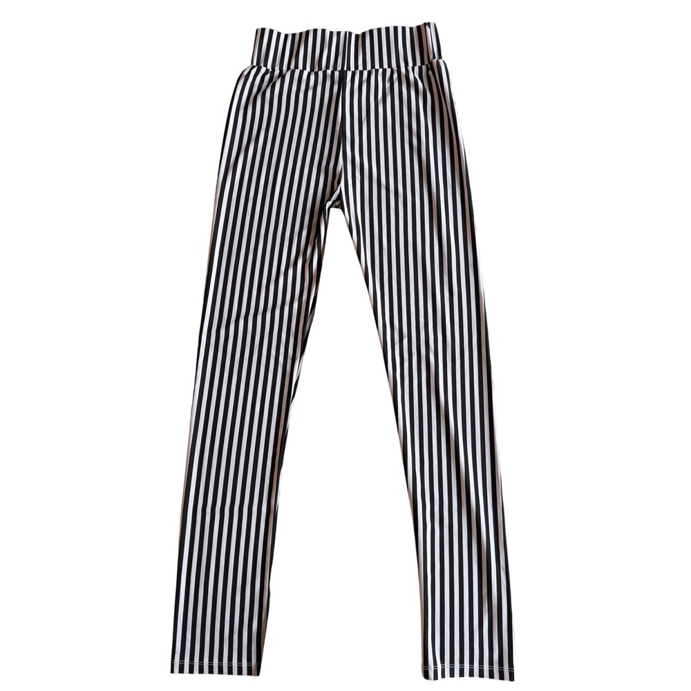 M.U.S.A. Striped Leggings High Waist Black White Mod‎ Goth Beetlejuice S/M